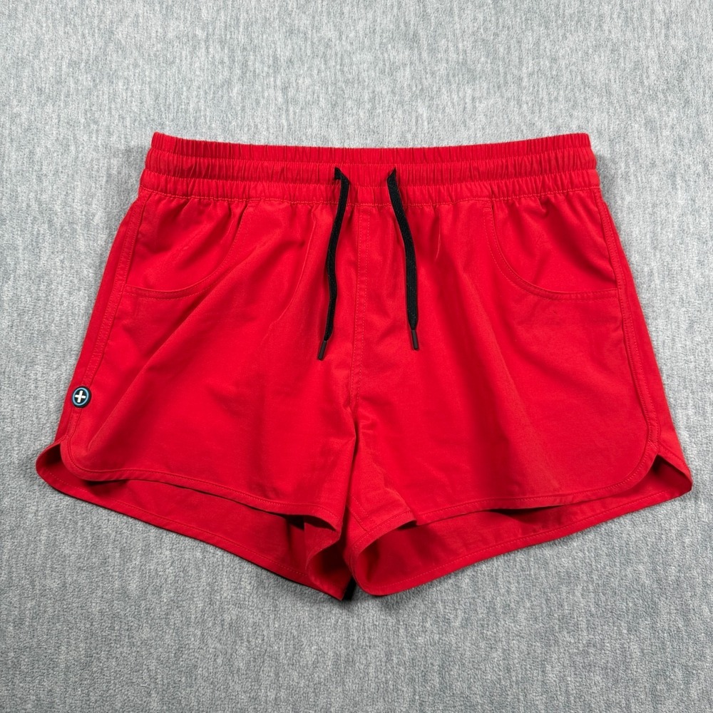 Watermen Board Shorts L Red Swimmers Recycled Fabric Elastic Waist Drawstring +